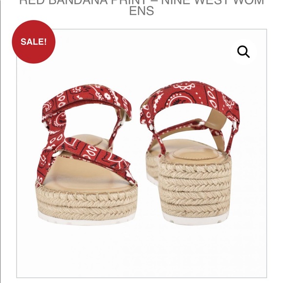 NWOT Nine West Glampin Espadrille Wedge Sandals Red Bandana Print Size 10 - Picture 4 of 10